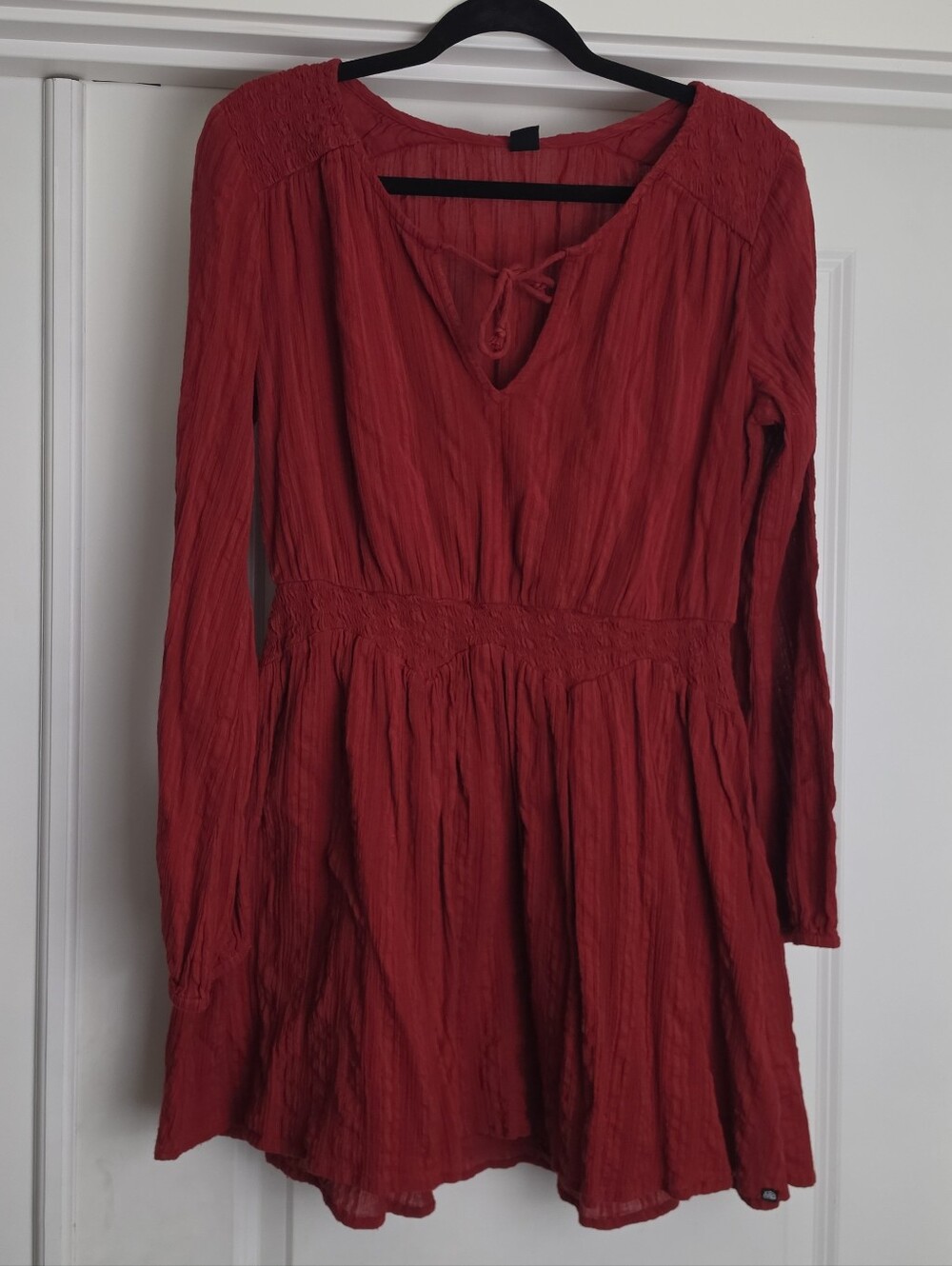 Volcom Red Long-Sleeve V-Neck Mini Dress